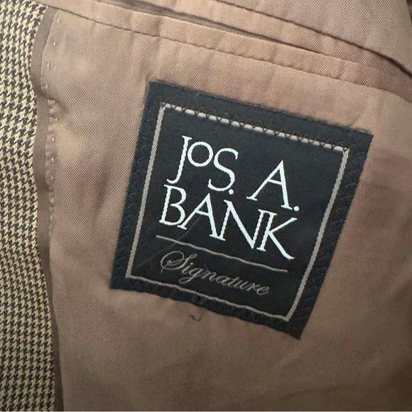 Jos. A. Bank Signature 48L Brown Houndstooth 100% Wool Sport Coat Blazer - Picture 6 of 9